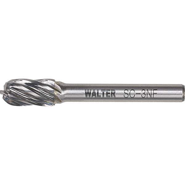 WALTER Surface Technologies - 5/16" Cut Diam, 1/4" Shank Diam, Cylinder Ball End Head Double Cut Burr - Carbide, 3/4" LOC - Exact Tool & Supply