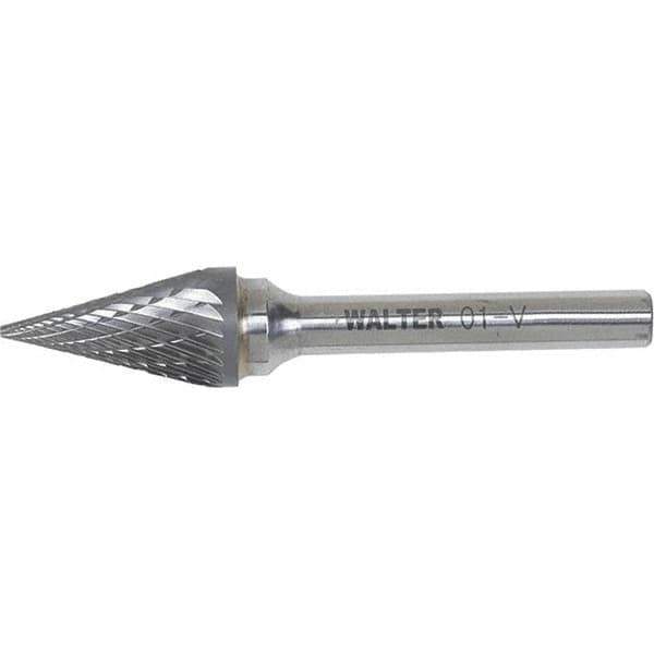 WALTER Surface Technologies - 1/8" Cut Diam, 1/8" Shank Diam, Cone Head Double Cut Burr - Carbide, 7/16" LOC - Exact Tool & Supply