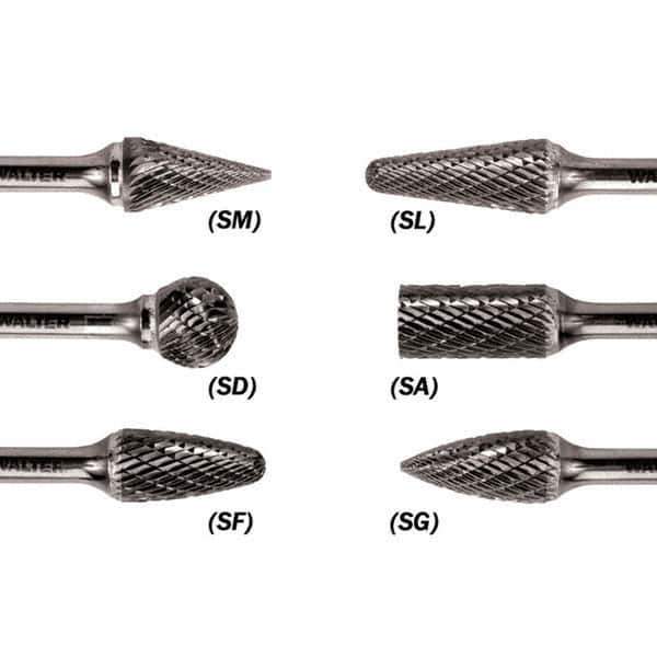 WALTER Surface Technologies - 1/8" Cut Diam, 1/8" Shank Diam, Cone Head Double Cut Burr - Carbide, 1/2" LOC - Exact Tool & Supply