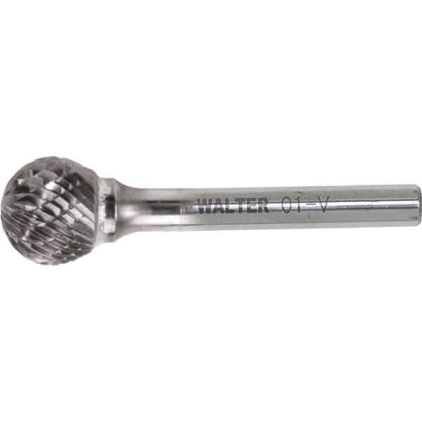 WALTER Surface Technologies - 1/8" Cut Diam, 1/8" Shank Diam, Ball Head Double Cut Burr - Carbide, 1/8" LOC - Exact Tool & Supply