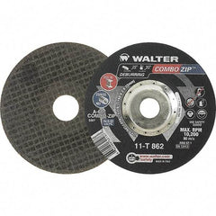 WALTER Surface Technologies - 60 Grit, 6" Wheel Diam, 5/64" Wheel Thickness, 7/8" Arbor Hole, Type 27 Depressed Center Wheel - 10,200 Max RPM - Exact Tool & Supply