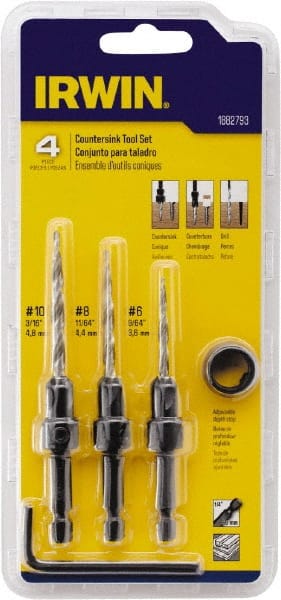 Irwin - 4 Piece, 5/16 to 7/16" Head Diam, Single End Countersink Set - Exact Tool & Supply