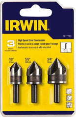 Irwin - 3 Piece, 1/2 to 3/4" Head Diam, 82° Included Angle, Single End Countersink Set - Exact Tool & Supply