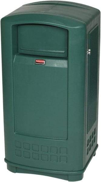 Rubbermaid - 35 Gal Green Rectangle Decorative Waste Receptacle With Top - 1,044mm High x 543.56mm Long x 515.62mm Wide - Exact Tool & Supply