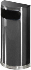 Rubbermaid - 9 Gal Gray Half-Round Decorative Waste Receptacle With Top - Steel, 813mm High x 457.2mm Wide - Exact Tool & Supply