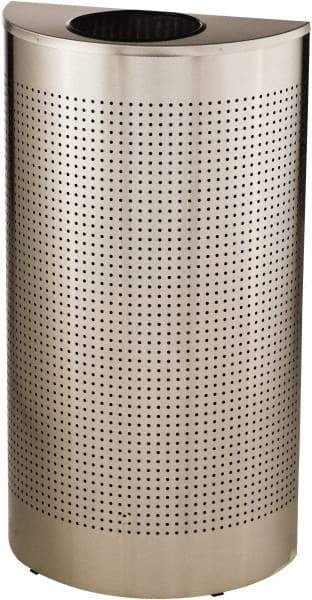 Rubbermaid - 12 Gal Silver Half-Round Decorative Waste Receptacle With Top - Stainless Steel, 32" High x 18" Wide - Exact Tool & Supply