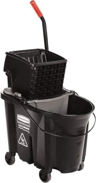 Rubbermaid - 35 Qt Plastic Steel Bucket & Wringer - 510.54mm Long x 927.1mm High x 398.78mm Wide, Black - Exact Tool & Supply