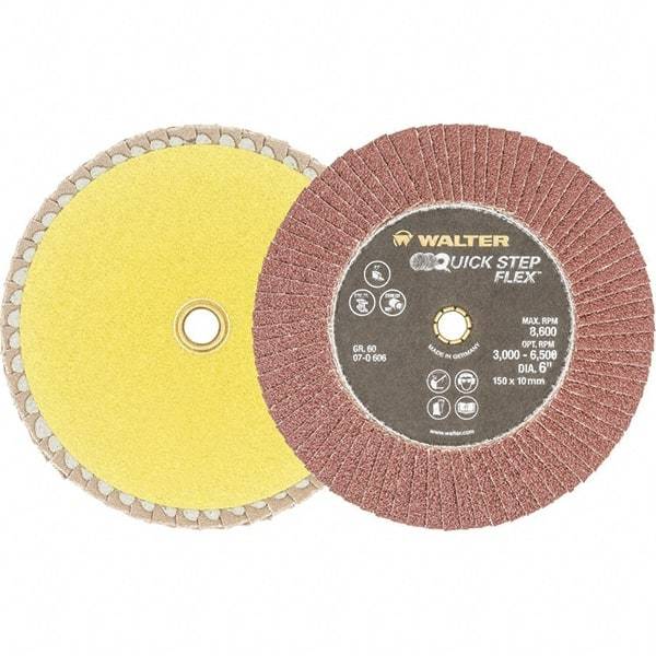 WALTER Surface Technologies - 60 Grit, 6" Disc Diam, Aluminum Oxide Flap Disc - 8,600 Max RPM, Fiber Backing, Hook & Loop Attaching System, Coated - Exact Tool & Supply