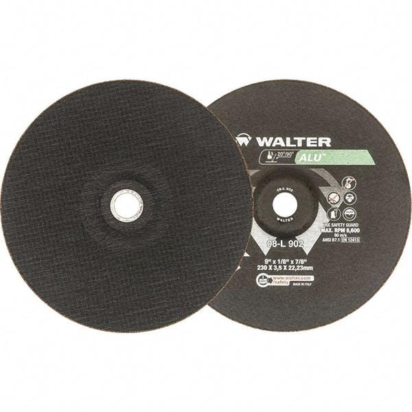 WALTER Surface Technologies - 24 Grit, 9" Wheel Diam, 1/8" Wheel Thickness, 7/8" Arbor Hole, Type 27 Depressed Center Wheel - Aluminum Oxide, Resinoid Bond, 6,600 Max RPM - Exact Tool & Supply