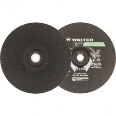 WALTER Surface Technologies - 24 Grit, 9" Wheel Diam, 1/8" Wheel Thickness, 7/8" Arbor Hole, Type 27 Depressed Center Wheel - Aluminum Oxide, Resinoid Bond, 6,600 Max RPM - Exact Tool & Supply