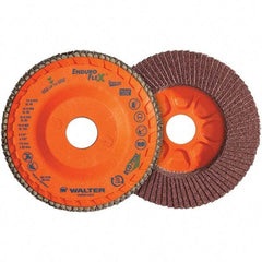 WALTER Surface Technologies - 120 Grit, 6" Disc Diam, 5/8-11 Center Hole, Type 28 Ceramic Flap Disc - 10,200 Max RPM, Plastic Backing, Arbor Attaching System, Coated - Exact Tool & Supply