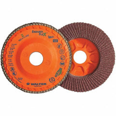 WALTER Surface Technologies - 120 Grit, 5" Disc Diam, 7/8" Center Hole, Type 28 Ceramic Flap Disc - 12,200 Max RPM, Plastic Backing, Arbor Attaching System, Coated - Exact Tool & Supply