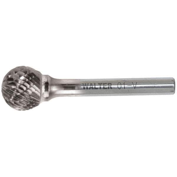 WALTER Surface Technologies - 1/2" Cut Diam, 1/4" Shank Diam, Ball Head Double Cut Burr - Carbide, 7/16" LOC - Exact Tool & Supply