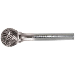 WALTER Surface Technologies - 1/2" Cut Diam, 1/4" Shank Diam, Ball Head Double Cut Burr - Carbide, 7/16" LOC - Exact Tool & Supply