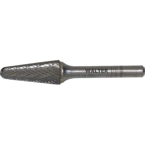 WALTER Surface Technologies - 1/2" Cut Diam, 1/4" Shank Diam, Cone Head Double Cut Burr - Carbide, 1-1/8" LOC - Exact Tool & Supply