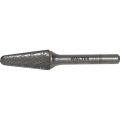 WALTER Surface Technologies - 1/2" Cut Diam, 1/4" Shank Diam, Cone Head Double Cut Burr - Carbide, 1-1/8" LOC - Exact Tool & Supply
