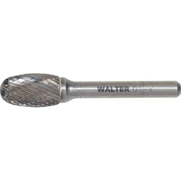 WALTER Surface Technologies - 1/2" Cut Diam, 1/4" Shank Diam, Egg Head Double Cut Burr - Carbide, 7/8" LOC - Exact Tool & Supply
