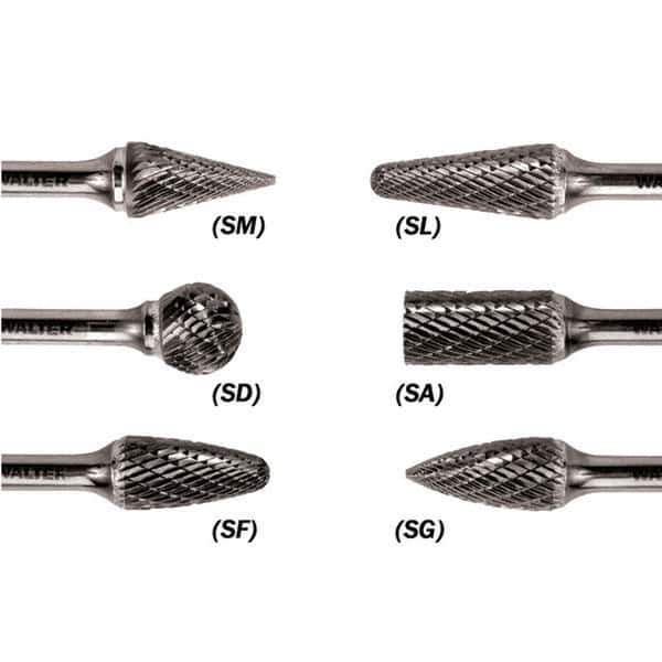 WALTER Surface Technologies - 1/8" Cut Diam, 1/8" Shank Diam, Taper Head Double Cut Burr - Carbide, 1/2" LOC - Exact Tool & Supply