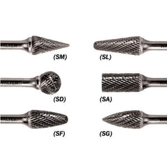 WALTER Surface Technologies - 1/8" Cut Diam, 1/8" Shank Diam, Taper Head Double Cut Burr - Carbide, 1/2" LOC - Exact Tool & Supply