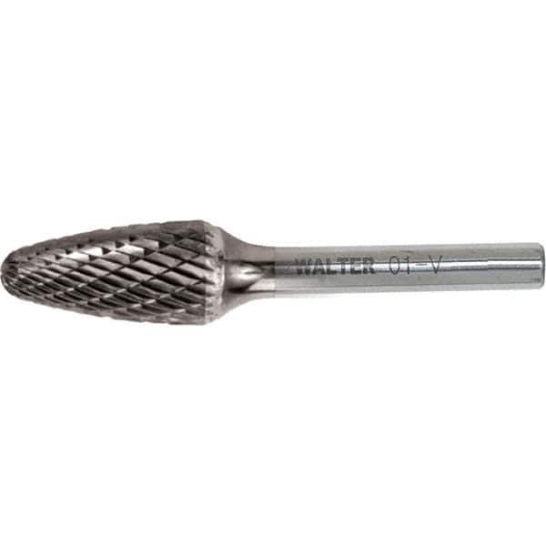 WALTER Surface Technologies - 3/8" Cut Diam, 1/4" Shank Diam, Tree Head Double Cut Burr - Carbide, 3/4" LOC - Exact Tool & Supply