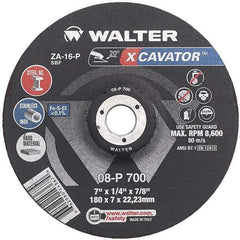 WALTER Surface Technologies - 16 Grit, 7" Wheel Diam, 1/4" Wheel Thickness, Type 27 Depressed Center Wheel - Aluminum Oxide, Resinoid Bond, 8,600 Max RPM - Exact Tool & Supply