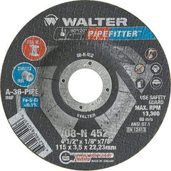 WALTER Surface Technologies - 36 Grit, 4-1/2" Wheel Diam, 1/8" Wheel Thickness, 7/8" Arbor Hole, Type 27 Depressed Center Wheel - Aluminum Oxide/Silicon Carbide Blend, Resinoid Bond, 13,300 Max RPM, Compatible with Angle Grinder - Exact Tool & Supply