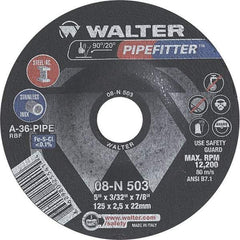 WALTER Surface Technologies - 36 Grit, 5" Wheel Diam, 3/32" Wheel Thickness, 7/8" Arbor Hole, Type 27 Depressed Center Wheel - Aluminum Oxide/Silicon Carbide Blend, Resinoid Bond, 12,200 Max RPM - Exact Tool & Supply