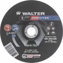WALTER Surface Technologies - 36 Grit, 7" Wheel Diam, 3/32" Wheel Thickness, 7/8" Arbor Hole, Type 27 Depressed Center Wheel - Aluminum Oxide/Silicon Carbide Blend, Resinoid Bond, 8,600 Max RPM - Exact Tool & Supply