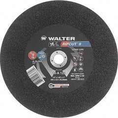 WALTER Surface Technologies - 12" 24 Grit Aluminum Oxide Cutoff Wheel - 1/8" Thick, 1" Arbor, 5,100 Max RPM, Use with Stationary Tools - Exact Tool & Supply