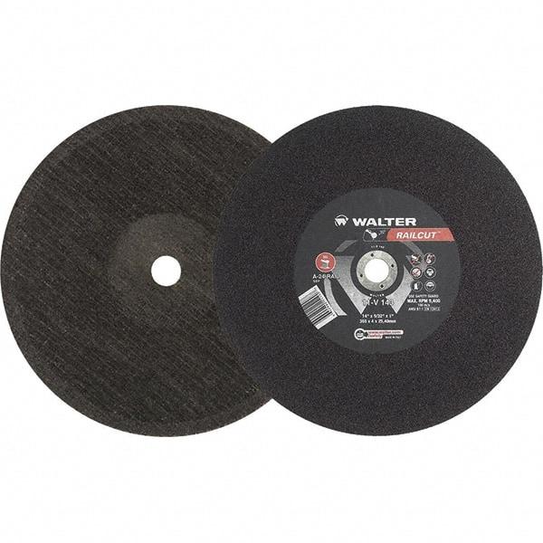WALTER Surface Technologies - 14" 24 Grit Aluminum Oxide Cutoff Wheel - 5/32" Thick, 1" Arbor, 5,400 Max RPM, Use with Electric & Gas Powered Saws - Exact Tool & Supply