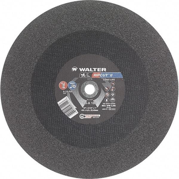 WALTER Surface Technologies - 18" 24 Grit Aluminum Oxide Cutoff Wheel - 3/16" Thick, 1" Arbor, 3,400 Max RPM, Use with Stationary Tools - Exact Tool & Supply