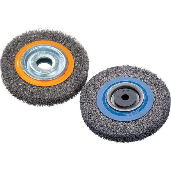 WALTER Surface Technologies - 6" OD, 1-1/4" Arbor Hole, Crimped Stainless Steel Wheel Brush - 7/8" Face Width, 0.0118" Filament Diam, 6,000 RPM - Exact Tool & Supply