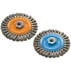 WALTER Surface Technologies - 6" OD, 5/8-11 Arbor Hole, Knotted Stainless Steel Wheel Brush - 3/8" Face Width, 0.02" Filament Diam, 10,000 RPM - Exact Tool & Supply