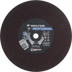 WALTER Surface Technologies - 14" 36 Grit Aluminum Oxide Cutoff Wheel - 1/8" Thick, 1" Arbor, 4,400 Max RPM, Use with Stationary Tools - Exact Tool & Supply