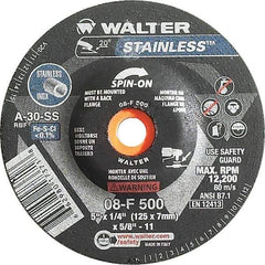 WALTER Surface Technologies - 30 Grit, 5" Wheel Diam, 1/4" Wheel Thickness, Type 27 Depressed Center Wheel - Aluminum Oxide, Resinoid Bond, 12,200 Max RPM - Exact Tool & Supply