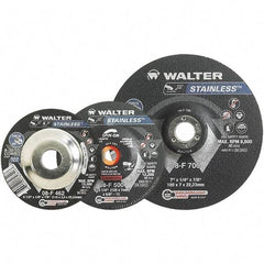 WALTER Surface Technologies - 30 Grit, 6" Wheel Diam, 1/8" Wheel Thickness, 7/8" Arbor Hole, Type 27 Depressed Center Wheel - Aluminum Oxide, Resinoid Bond, 10,200 Max RPM - Exact Tool & Supply