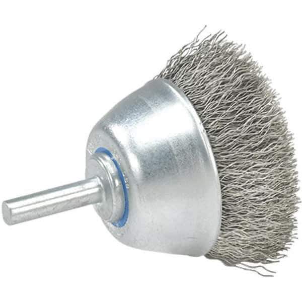 WALTER Surface Technologies - 2-3/8" Diam, 1/4" Shank Diam, Steel Fill Cup Brush - 0.0118 Wire Diam, 13,000 Max RPM - Exact Tool & Supply