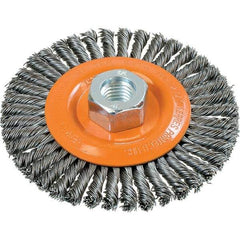 WALTER Surface Technologies - 4-1/2" OD, 5/8-11 Arbor Hole, Stringer Bead Steel Wheel Brush - 3/16" Face Width, 0.02" Filament Diam, 15,000 RPM - Exact Tool & Supply
