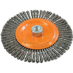 WALTER Surface Technologies - 6-7/8" OD, 5/8-11 Arbor Hole, Stringer Bead Steel Wheel Brush - 1/4" Face Width, 0.02" Filament Diam, 9,000 RPM - Exact Tool & Supply