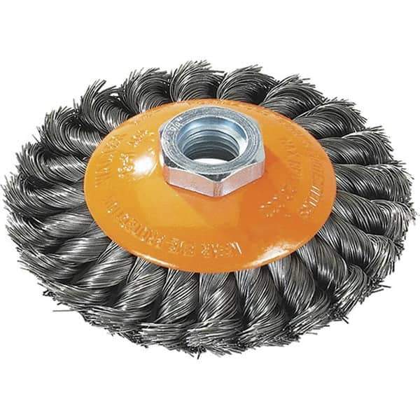 WALTER Surface Technologies - 7" Diam, 5/8-11 Threaded Arbor, Steel Fill Cup Brush - 0.02 Wire Diam, 10,000 Max RPM - Exact Tool & Supply