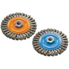 WALTER Surface Technologies - 6" OD, 5/8-11 Arbor Hole, Knotted Steel Wheel Brush - 3/8" Face Width, 0.02" Filament Diam, 10,000 RPM - Exact Tool & Supply