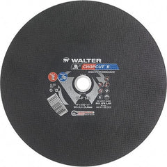 WALTER Surface Technologies - 14" 30 Grit Aluminum Oxide Cutoff Wheel - 3/32" Thick, 1" Arbor, 4,400 Max RPM, Use with Chop Saws - Exact Tool & Supply