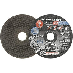 WALTER Surface Technologies - 2" 24 Grit Aluminum Oxide Cutoff Wheel - 1/8" Thick, 5/16" Arbor, 31,000 Max RPM, Use with Die Grinders - Exact Tool & Supply