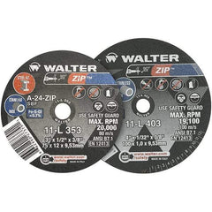 WALTER Surface Technologies - 3" 24 Grit Aluminum Oxide Cutoff Wheel - 1/8" Thick, 3/8" Arbor, 25,470 Max RPM, Use with Die Grinders - Exact Tool & Supply