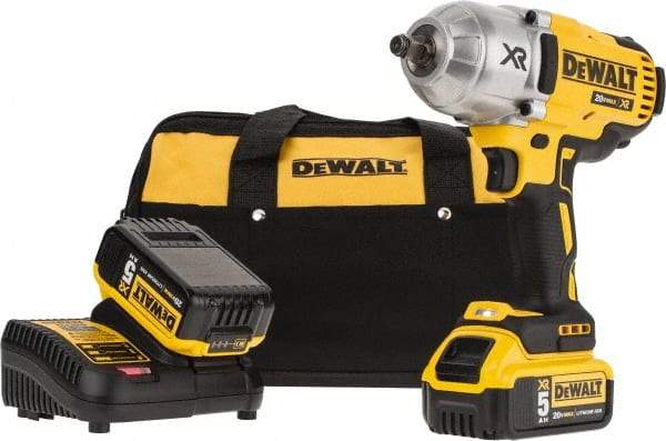 DeWALT - 1/2" Drive 20 Volt Mid-Handle Cordless Impact Wrench & Ratchet - 1,900 RPM, 0 to 2,400 BPM, 700 Ft/Lb Torque, 2 Lithium-Ion Batteries Included - Exact Tool & Supply