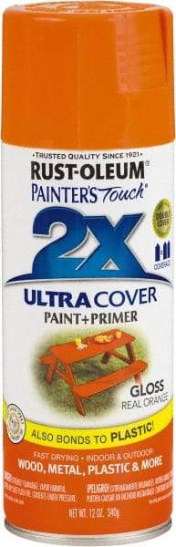 Rust-Oleum - Real Orange, Gloss, Enamel Spray Paint - 8 Sq Ft per Can, 12 oz Container, Use on Multipurpose - Exact Tool & Supply