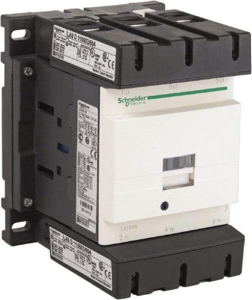 Schneider Electric - 3 Pole, 120 Coil VAC at 50/60 Hz, 115 Amp at 440 VAC, Nonreversible IEC Contactor - Bureau Veritas, CCC, CSA, CSA C22.2 No. 14, DNV, EN/IEC 60947-4-1, EN/IEC 60947-5-1, GL, GOST, LROS, RINA, RoHS Compliant, UL 508, UL Listed - Exact Tool & Supply