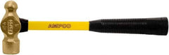 Ampco - 1 Lb Head Nickel Aluminum Bronze Nonsparking Ball Pein Hammer - 11" Fiberglass Handle, 1-5/16" Face Diam, 11" OAL, Lifetime Warranty, FM Approved - Exact Tool & Supply