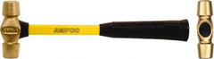 Ampco - 1-1/2 Lb Nickel Aluminum Bronze Nonsparking Double Face Machinist's Hammer - 11" OAL, 4-1/4" Head Length, 1-1/8" Face Diam, Fiberglass Handle - Exact Tool & Supply