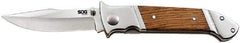 SOG Specialty Knives - 3-1/2" Blade, 7.8" OAL, Straight Clip Point Folding Knife - 4-1/2" Closed Length, Wood, 1 Blade, 1 Edge - Exact Tool & Supply